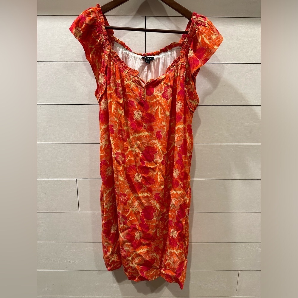 Tribal Women’s Floral Red and Orange Dress- size Medium